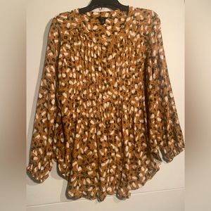 Intro Love mustard orange floral flowy button down pleated Shirt Size S Women